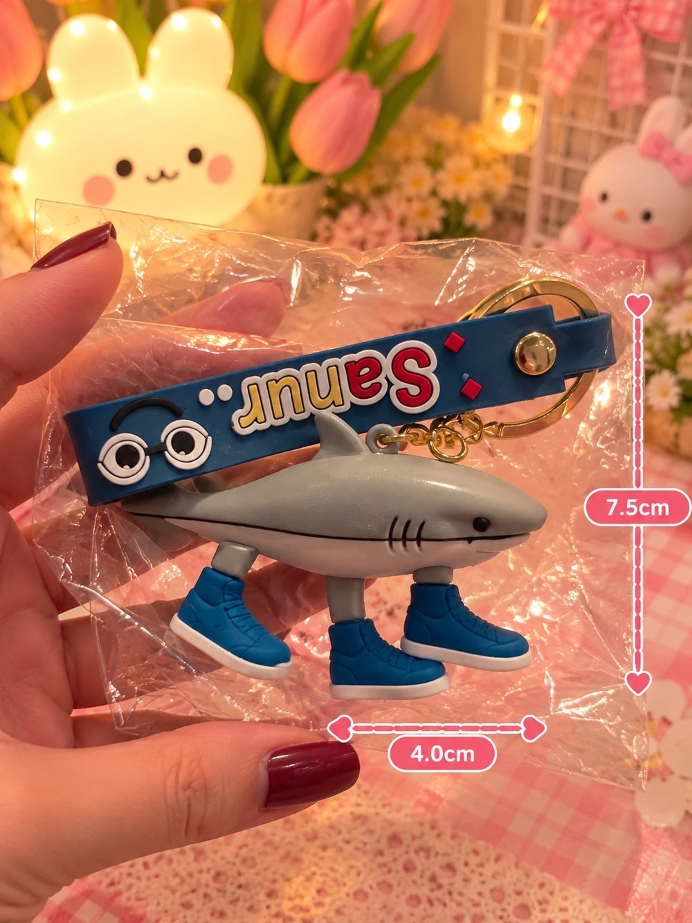 Blue Shark Keychain with Sneakers